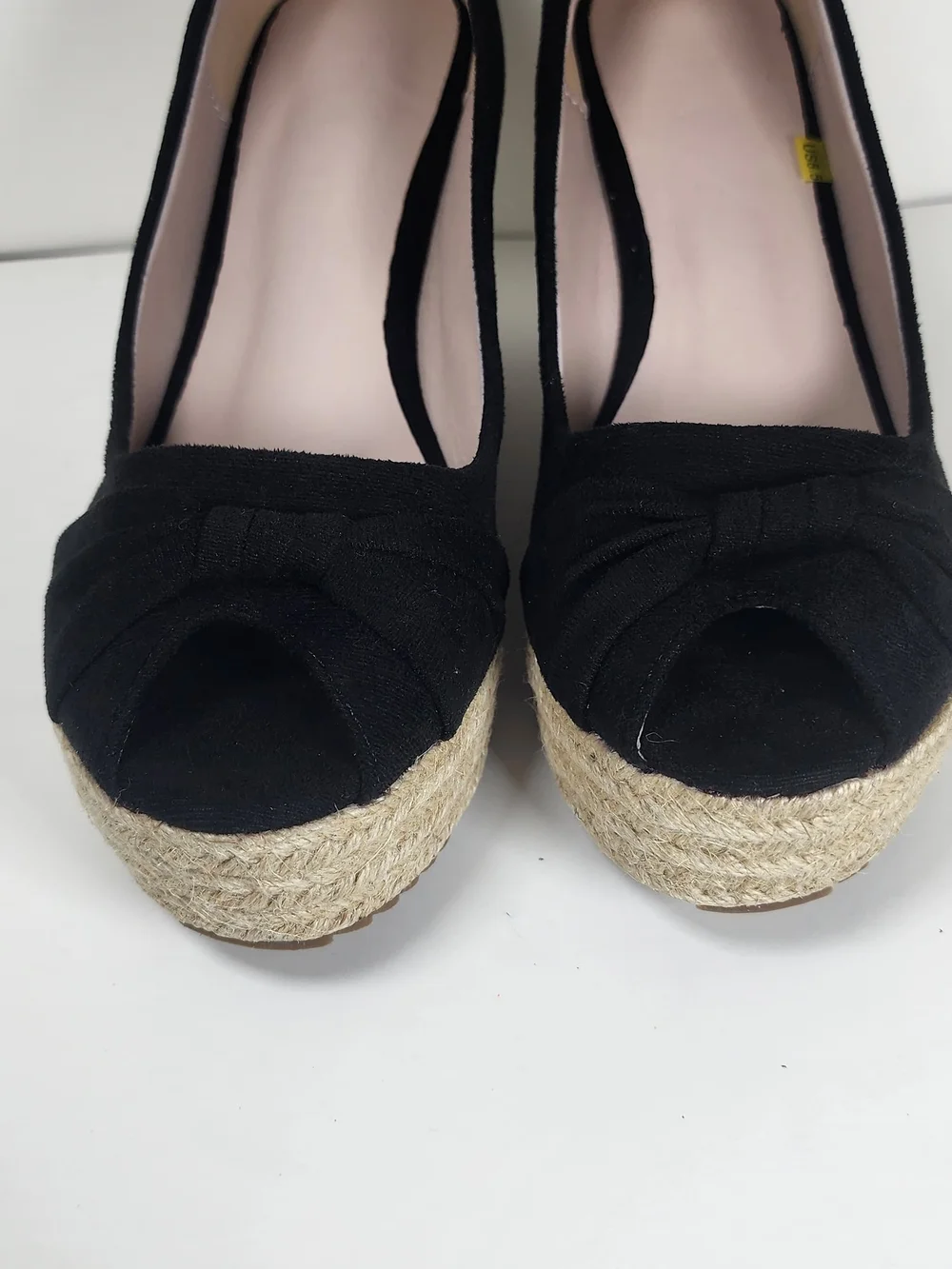 Black Peep-Toe Espadrille Wedge Heels #206